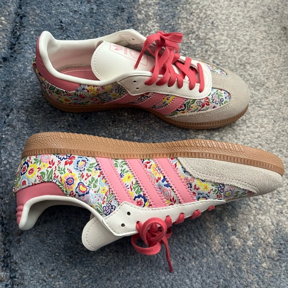 adidas Women's Floral Sneakers - Pink and White - Picture 4 of 6